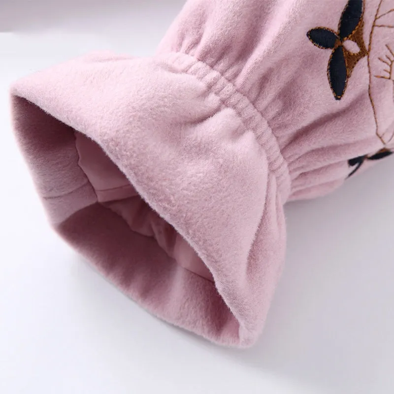 2018 Autumn Winter Girls Woolen Coat Pink Red Flores Sleeves Long Jacket for Kids Age 8 10 12T