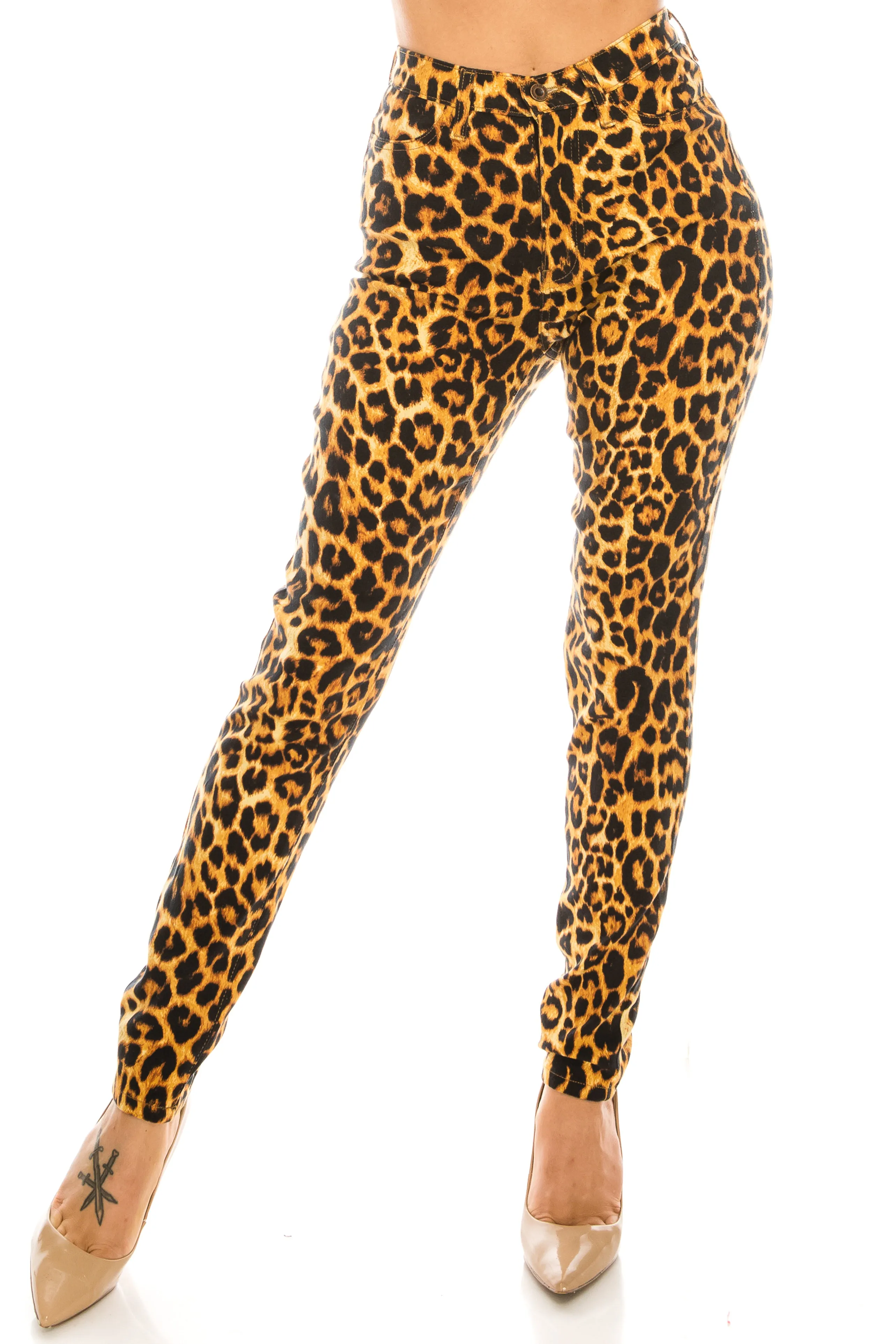 4666 Super High Waisted Leopard Printed Skinny Jeans