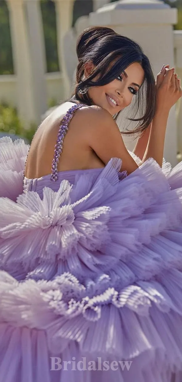 A-line Lilac Elegant Gorgeous Tulle Fashion Long Party Prom Dresses, Evening Gown PD1270