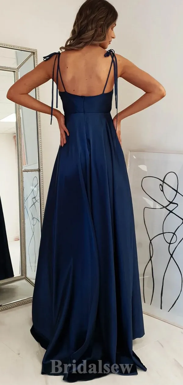 A-line Navy Blue Spaghetti Straps Simple Elegant Long Party Evening Prom Dresses PD1283
