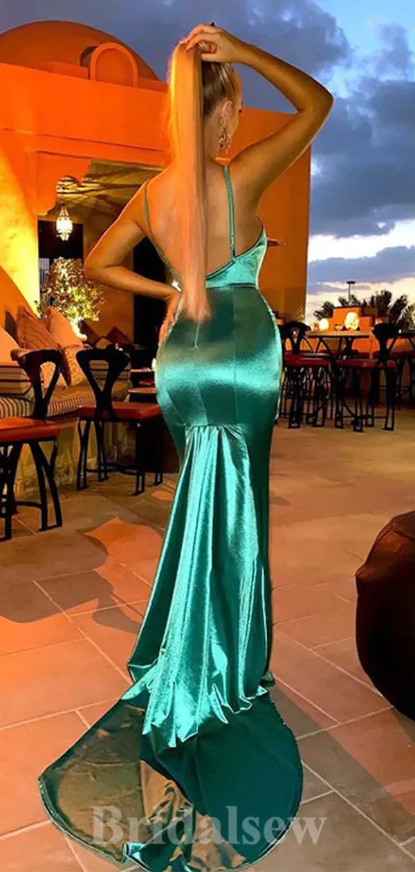 Affordable Mermaid Spaghetti Straps Side Slit Long Women Evening Prom Dresses PD706
