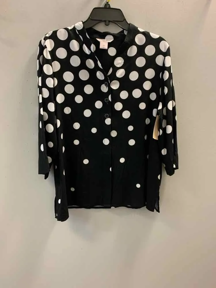 ALLISON DALEY Tops Size PM BLK/WHT Polka Dot 3/4 SLEEVE TOP