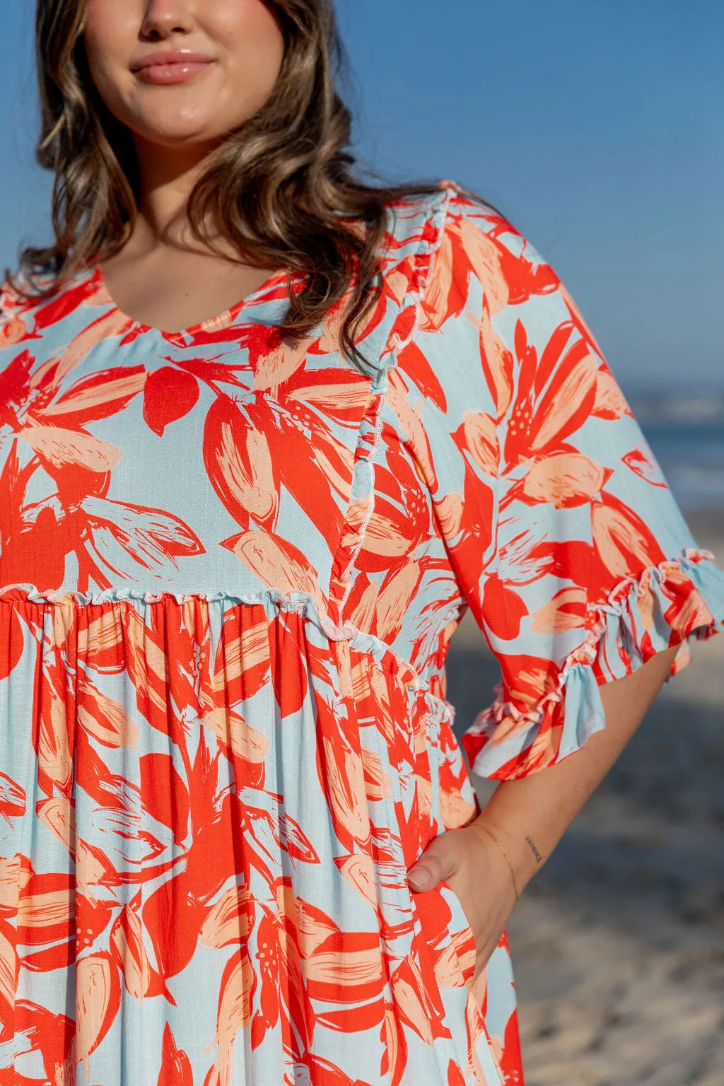 Ayla Red Floral Cotton Dress by Worthier