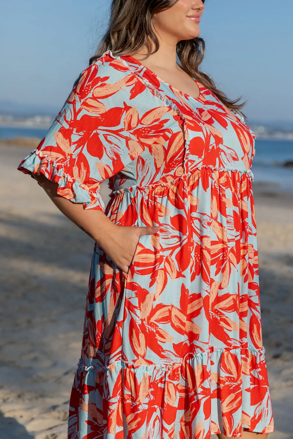 Ayla Red Floral Cotton Dress by Worthier