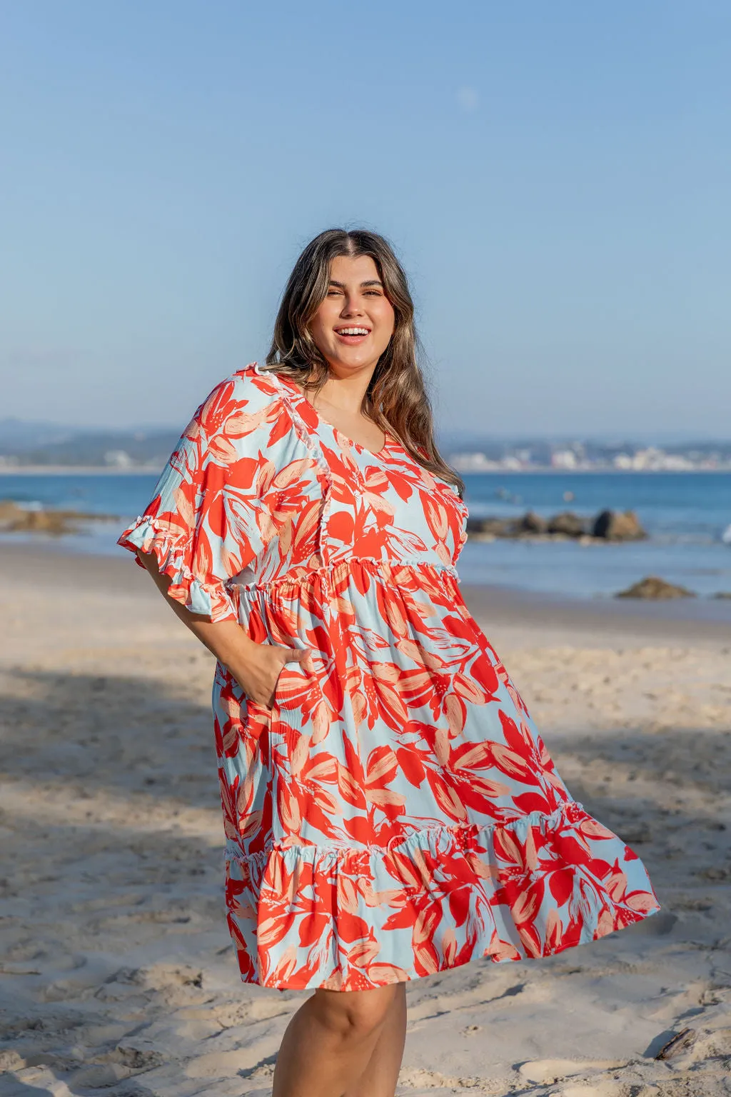 Ayla Red Floral Cotton Dress by Worthier