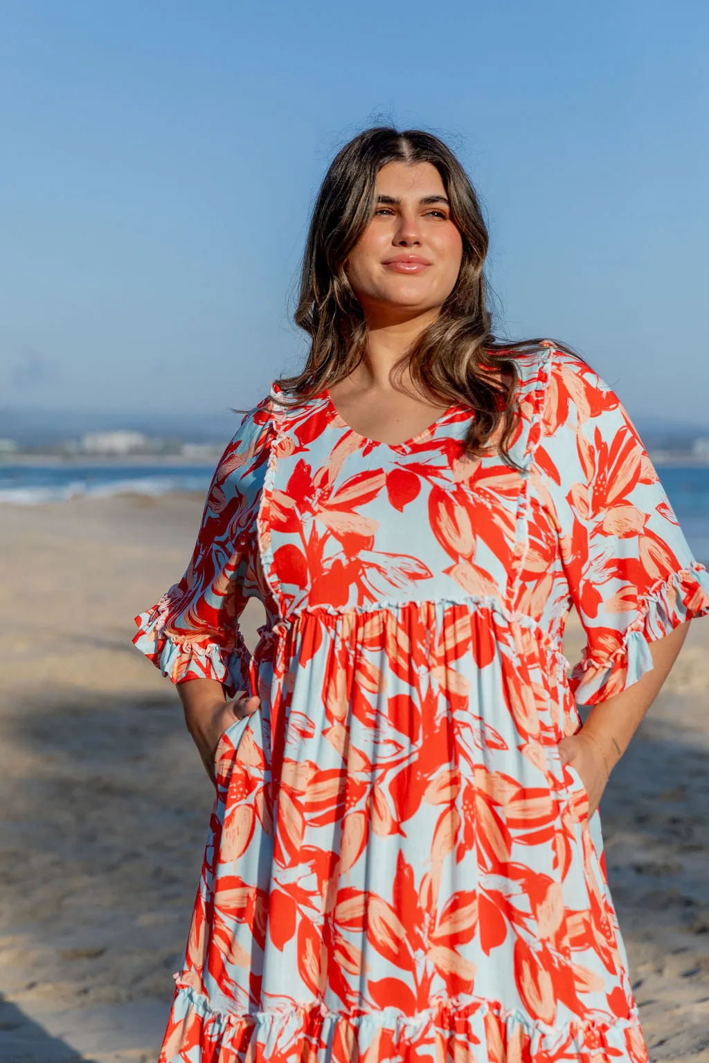 Ayla Red Floral Cotton Dress by Worthier