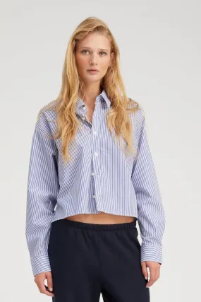 Baby Blue Striped Cropped Button Down