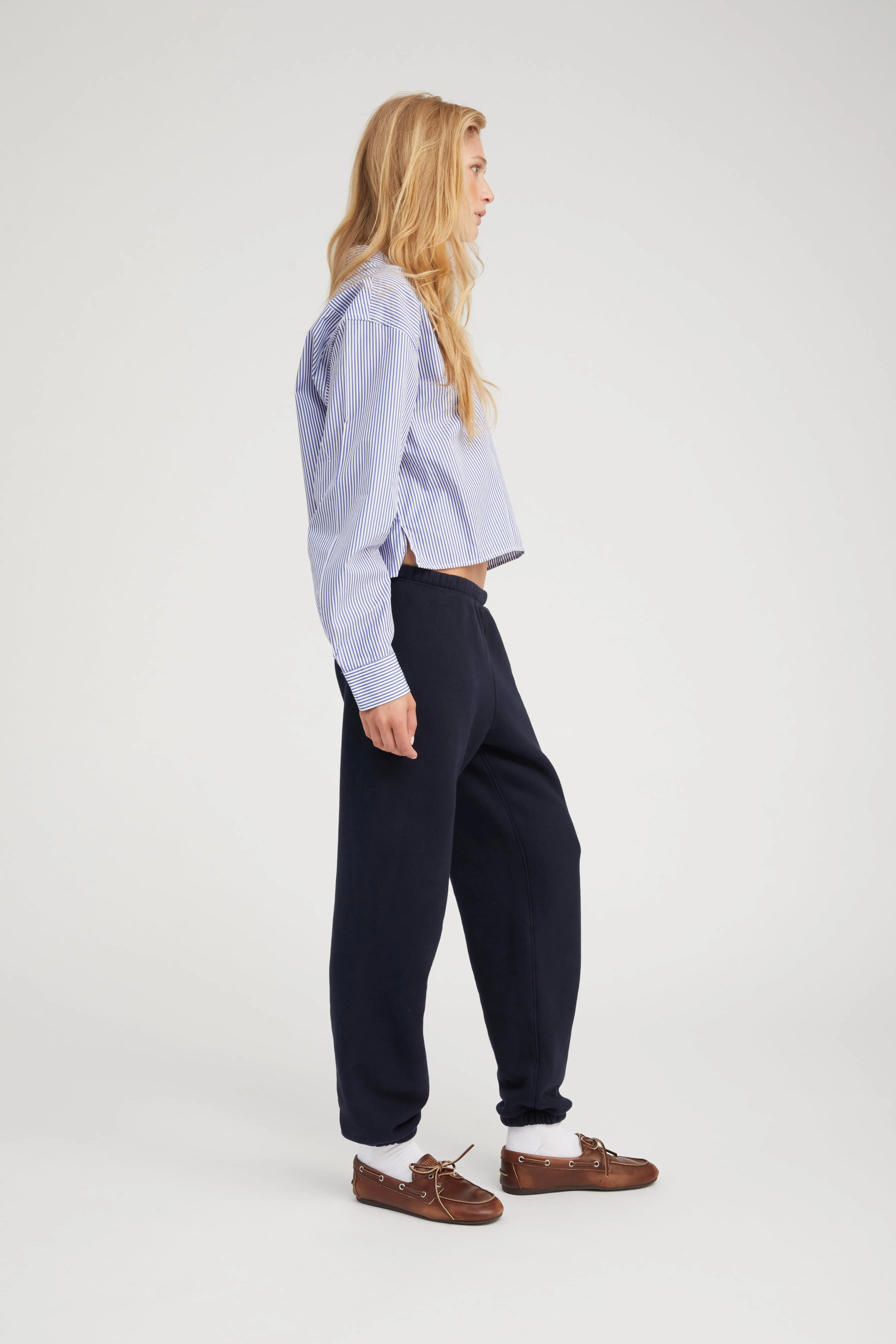 Baby Blue Striped Cropped Button Down