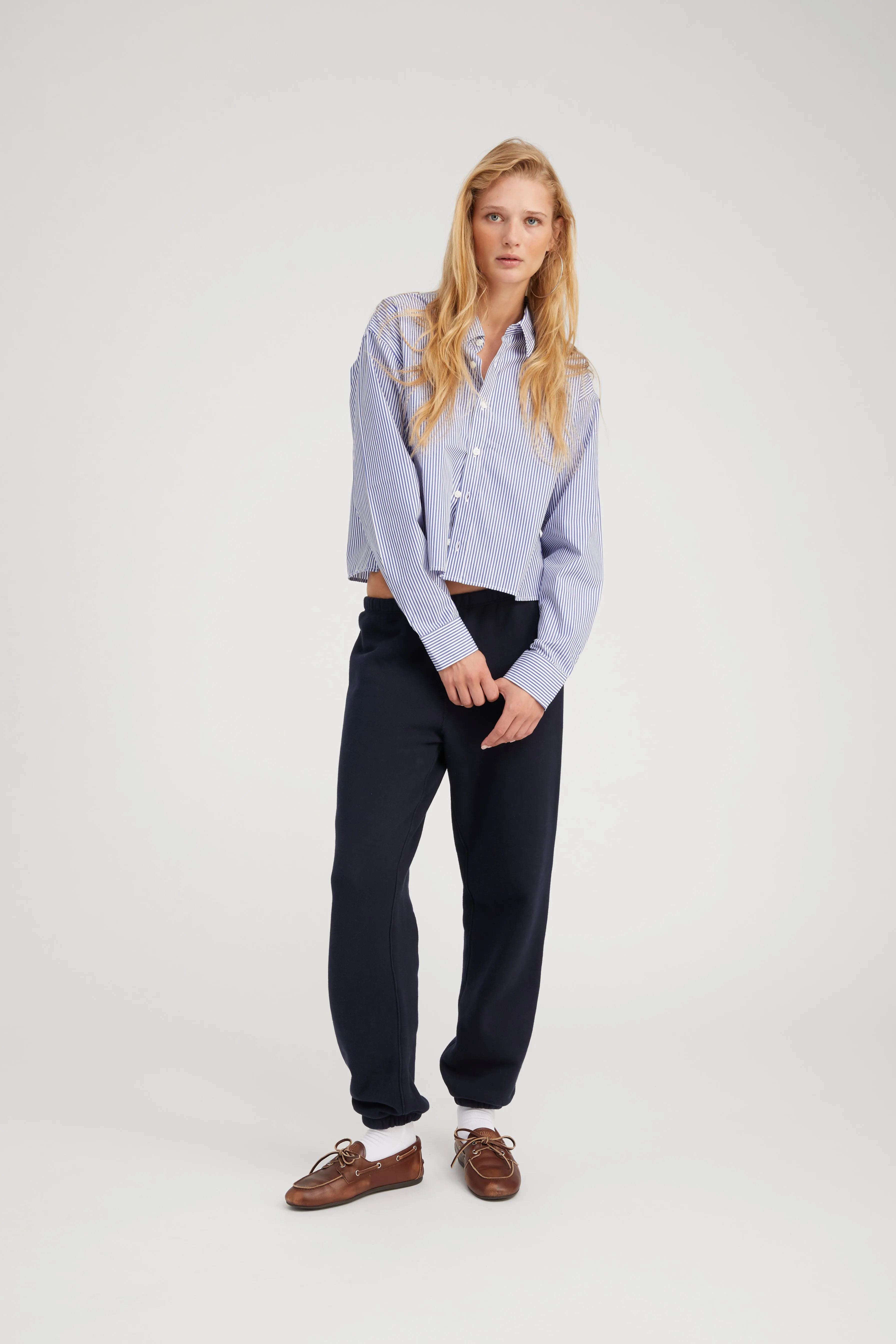 Baby Blue Striped Cropped Button Down