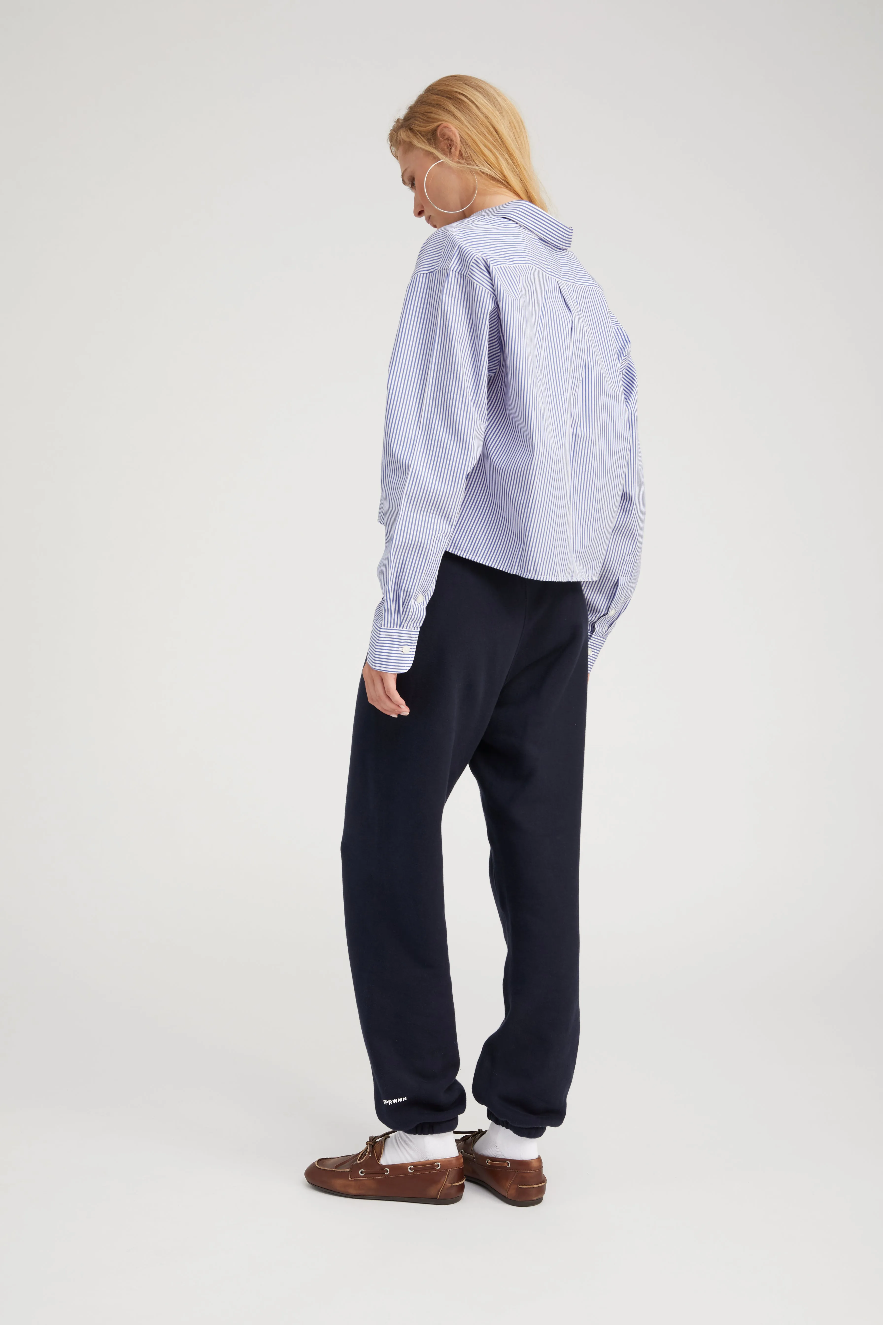 Baby Blue Striped Cropped Button Down