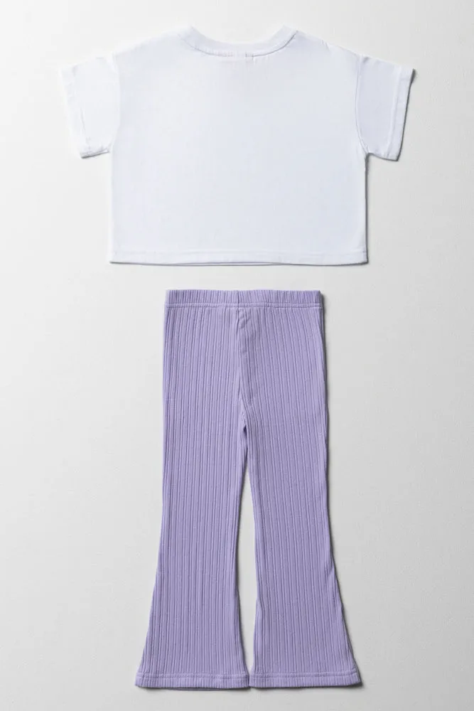Barbie Oversized Short Sleeve T-Shirt & Flare Leggings Set White & Purple