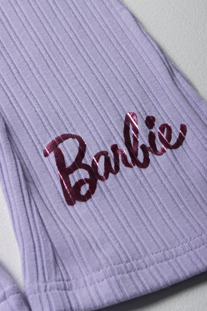 Barbie Oversized Short Sleeve T-Shirt & Flare Leggings Set White & Purple