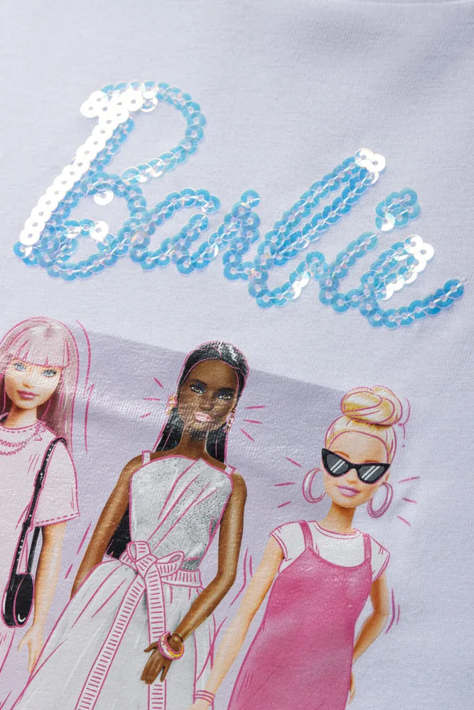 Barbie Oversized Short Sleeve T-Shirt & Flare Leggings Set White & Purple