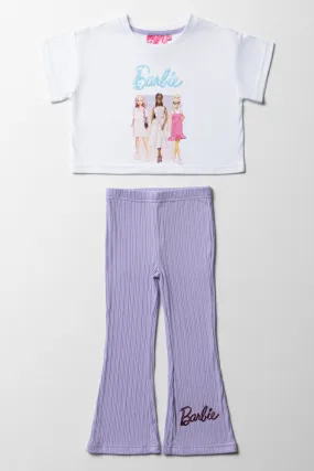 Barbie Oversized Short Sleeve T-Shirt & Flare Leggings Set White & Purple