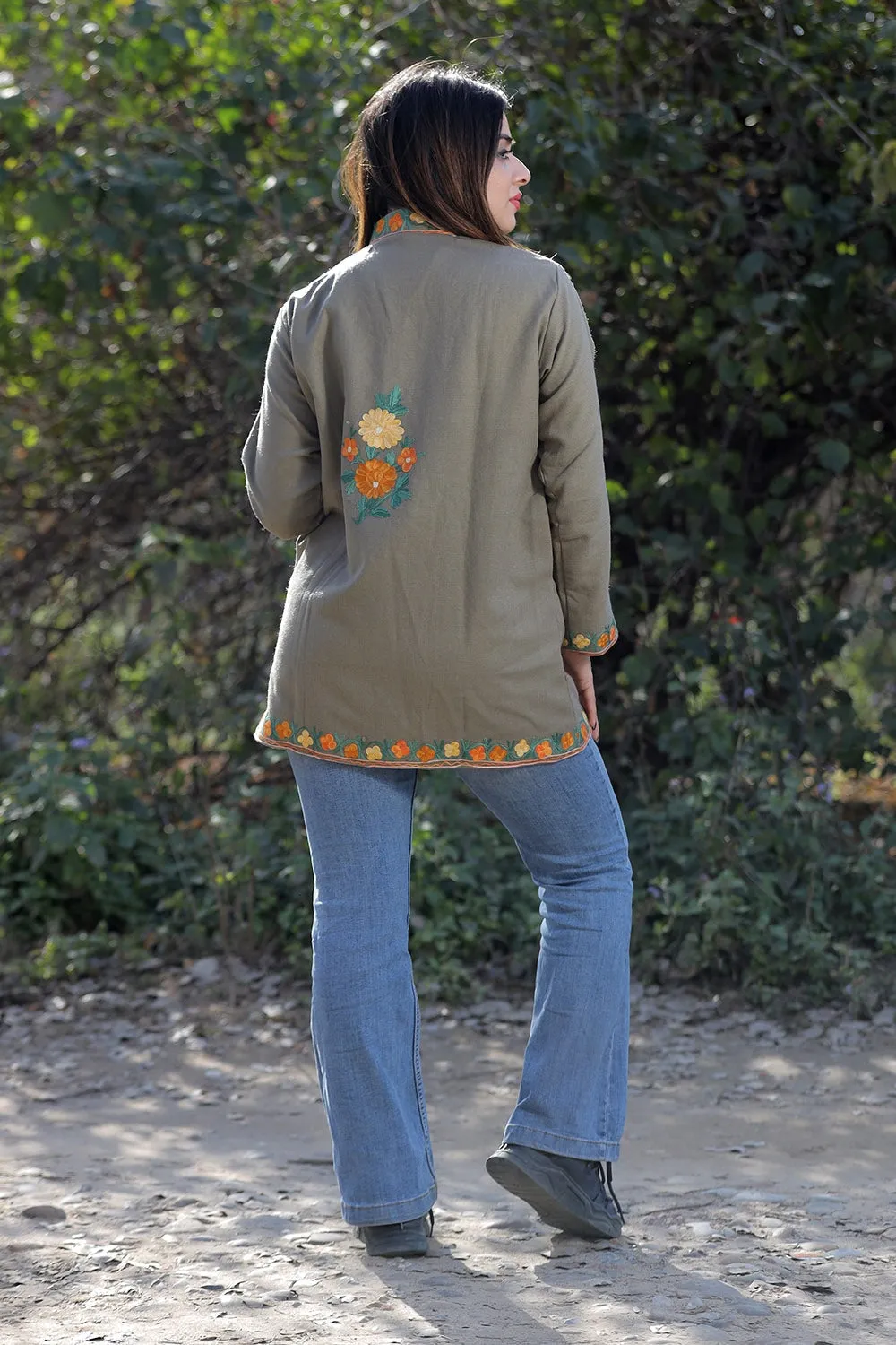 Beige Color  Aari Work Embroidered Jacket With Beautiful Designer Pattern Defines Sophistication.