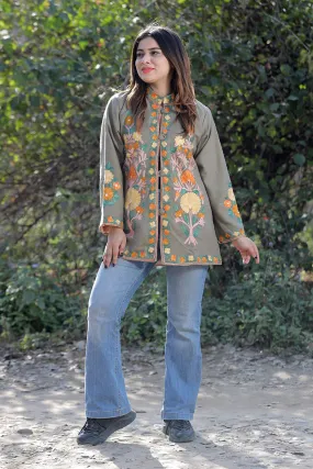 Beige Color  Aari Work Embroidered Jacket With Beautiful Designer Pattern Defines Sophistication.