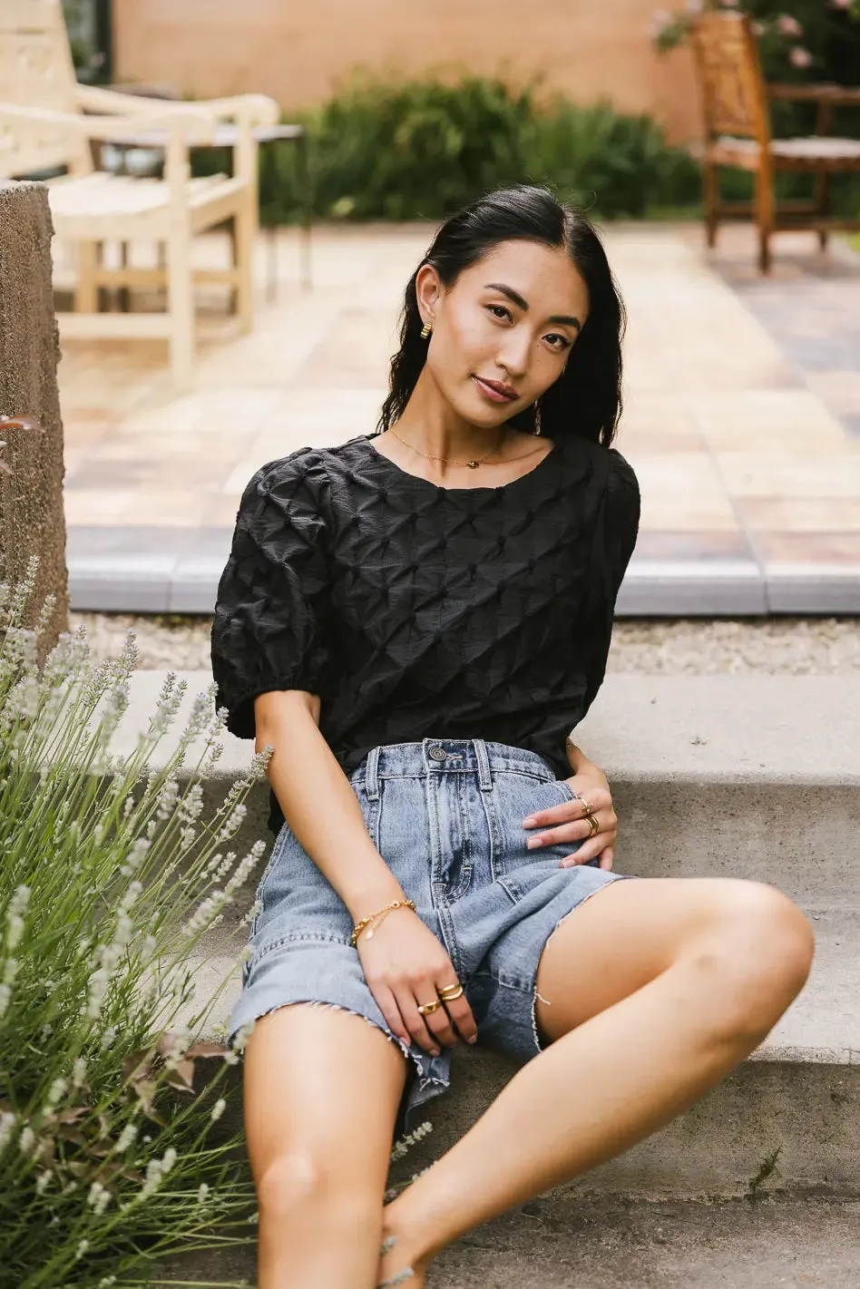 Beverly Textured Blouse in Black - FINAL SALE