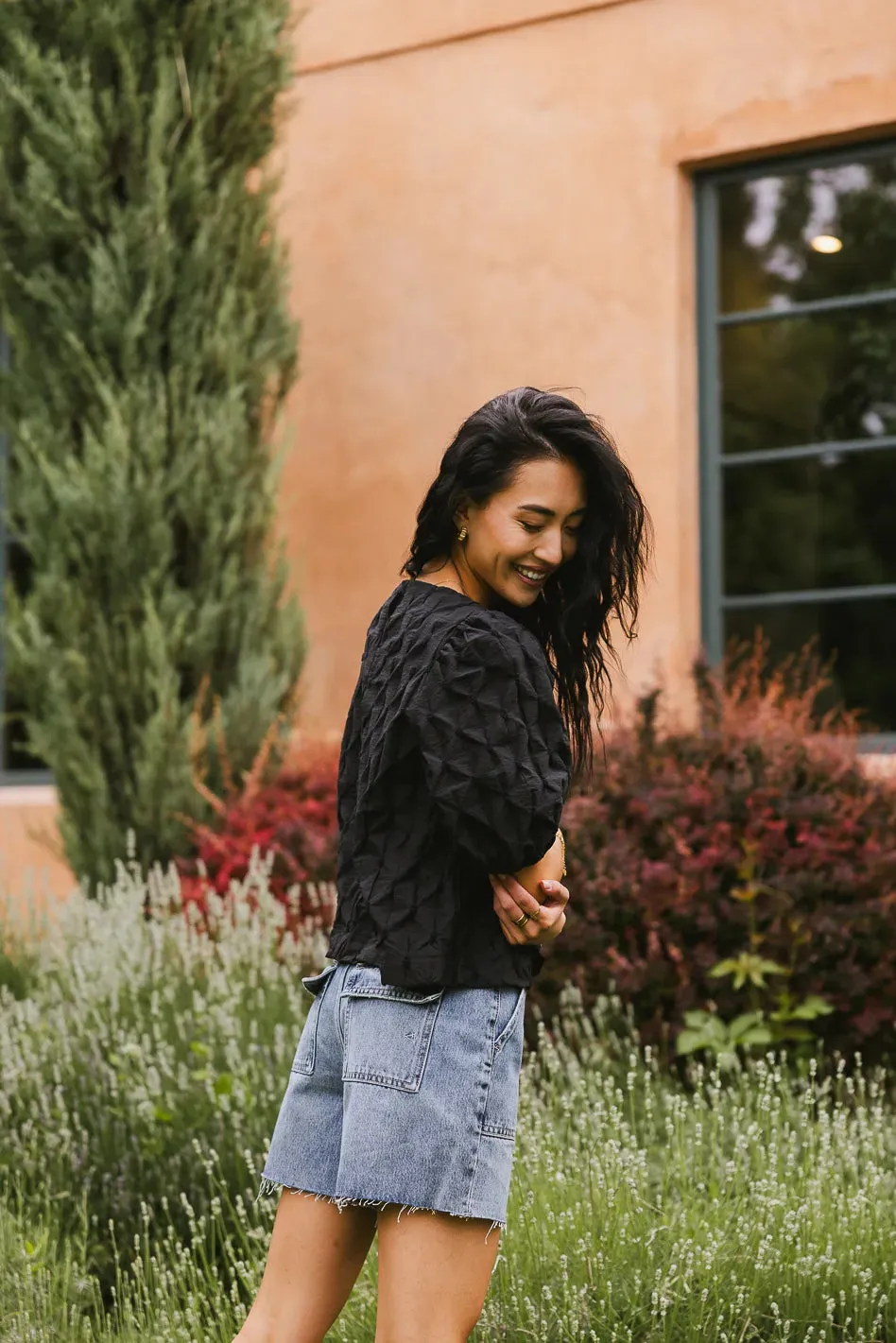 Beverly Textured Blouse in Black - FINAL SALE