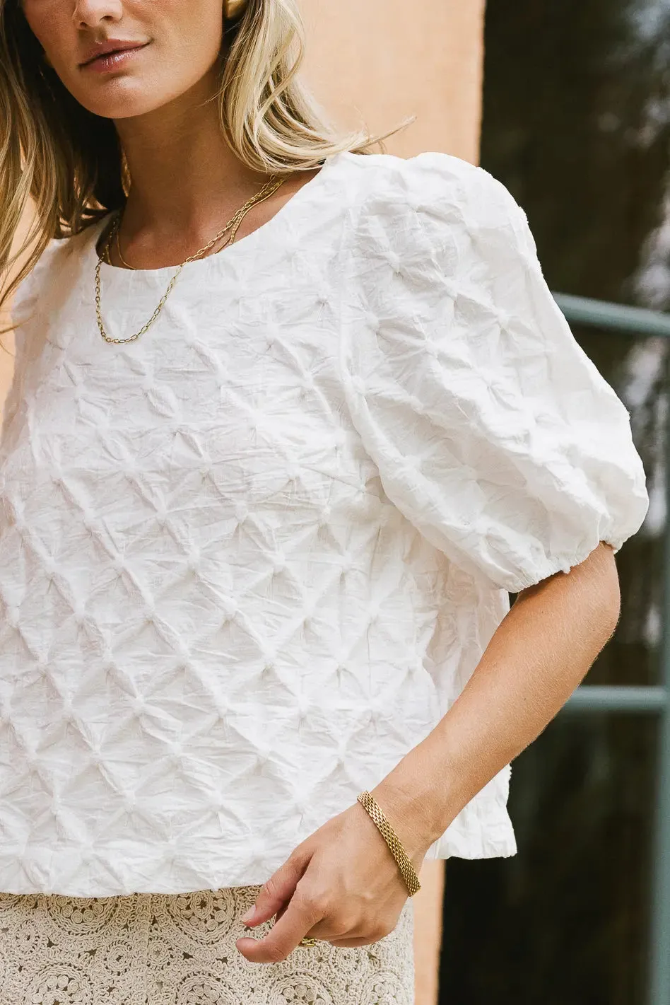Beverly Textured Blouse in White - FINAL SALE