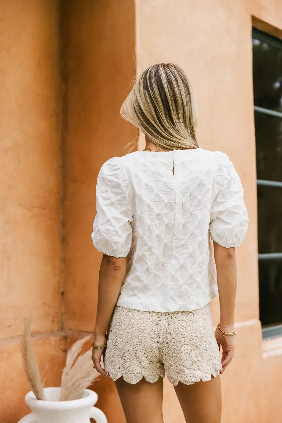 Beverly Textured Blouse in White - FINAL SALE