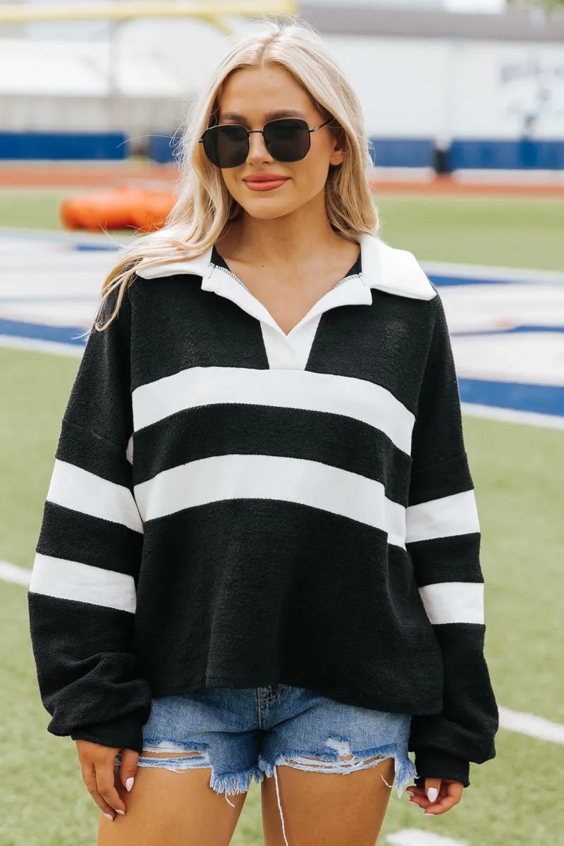 Black and White Stripe French Terry Sweater