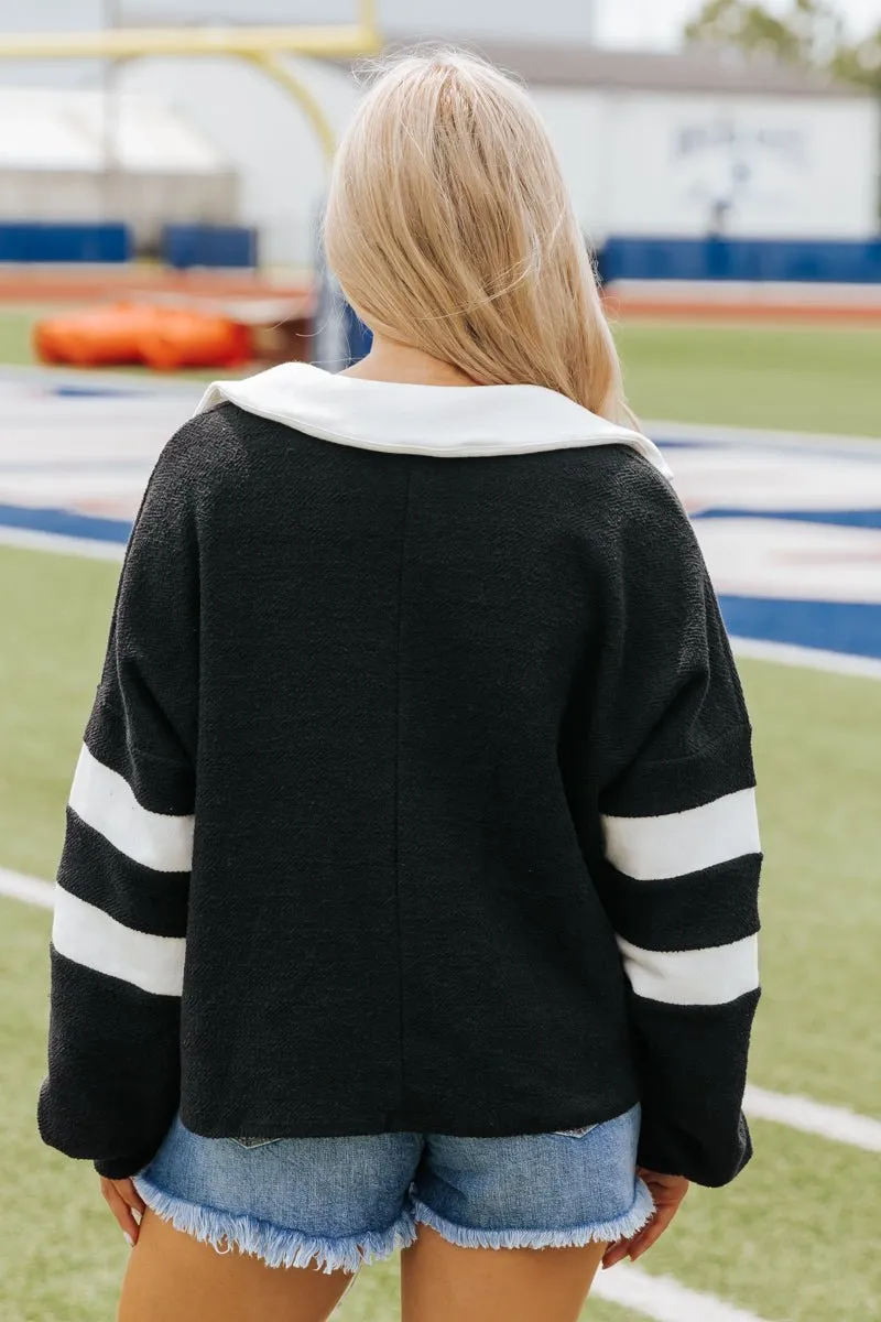 Black and White Stripe French Terry Sweater