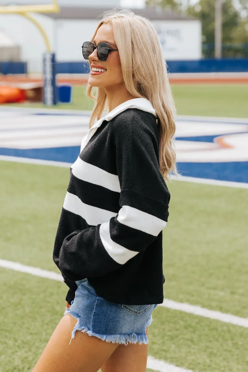 Black and White Stripe French Terry Sweater