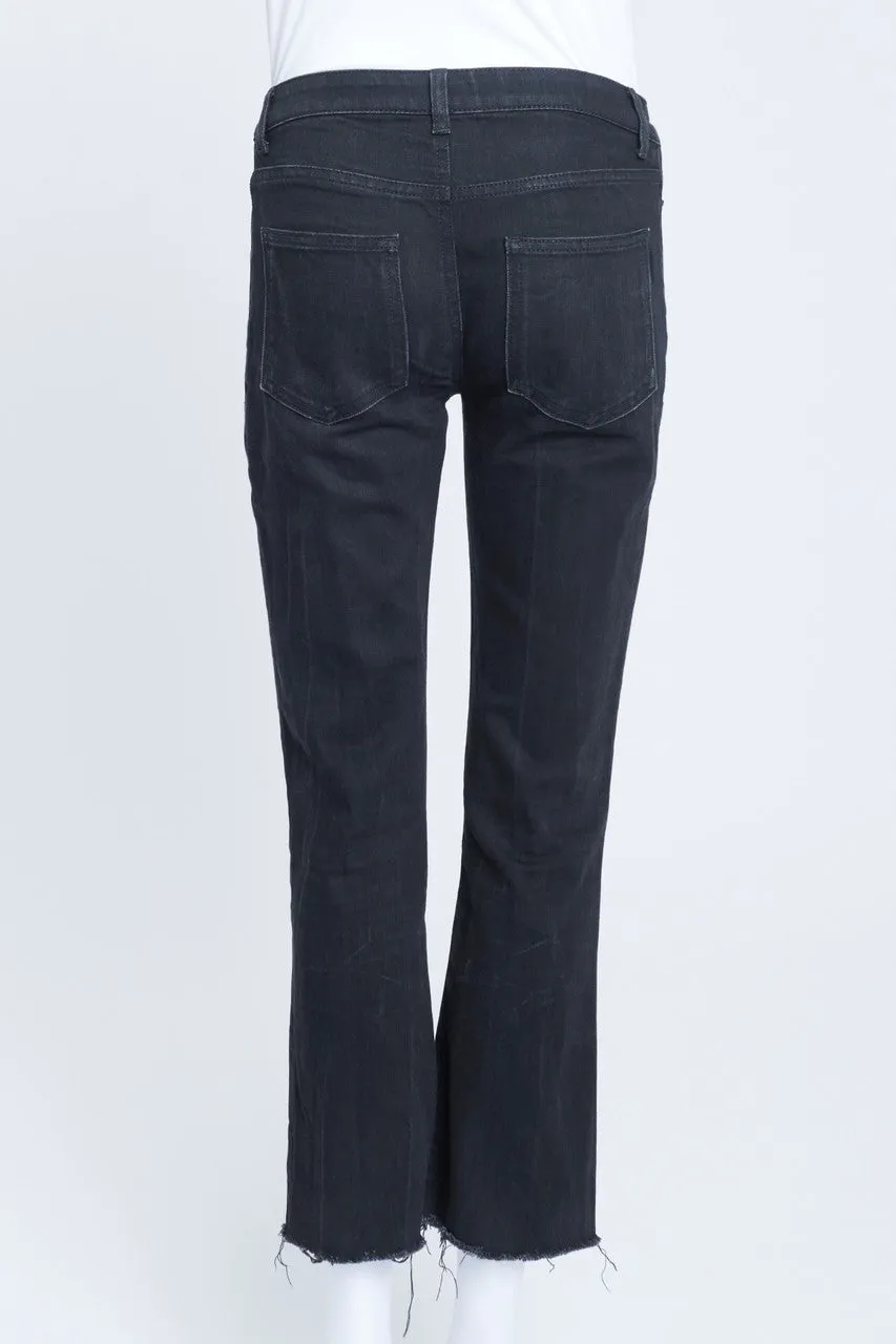 Black Denim Cropped Frayed Hem Jeans