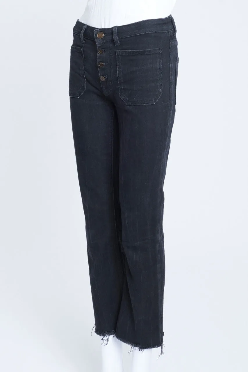 Black Denim Cropped Frayed Hem Jeans