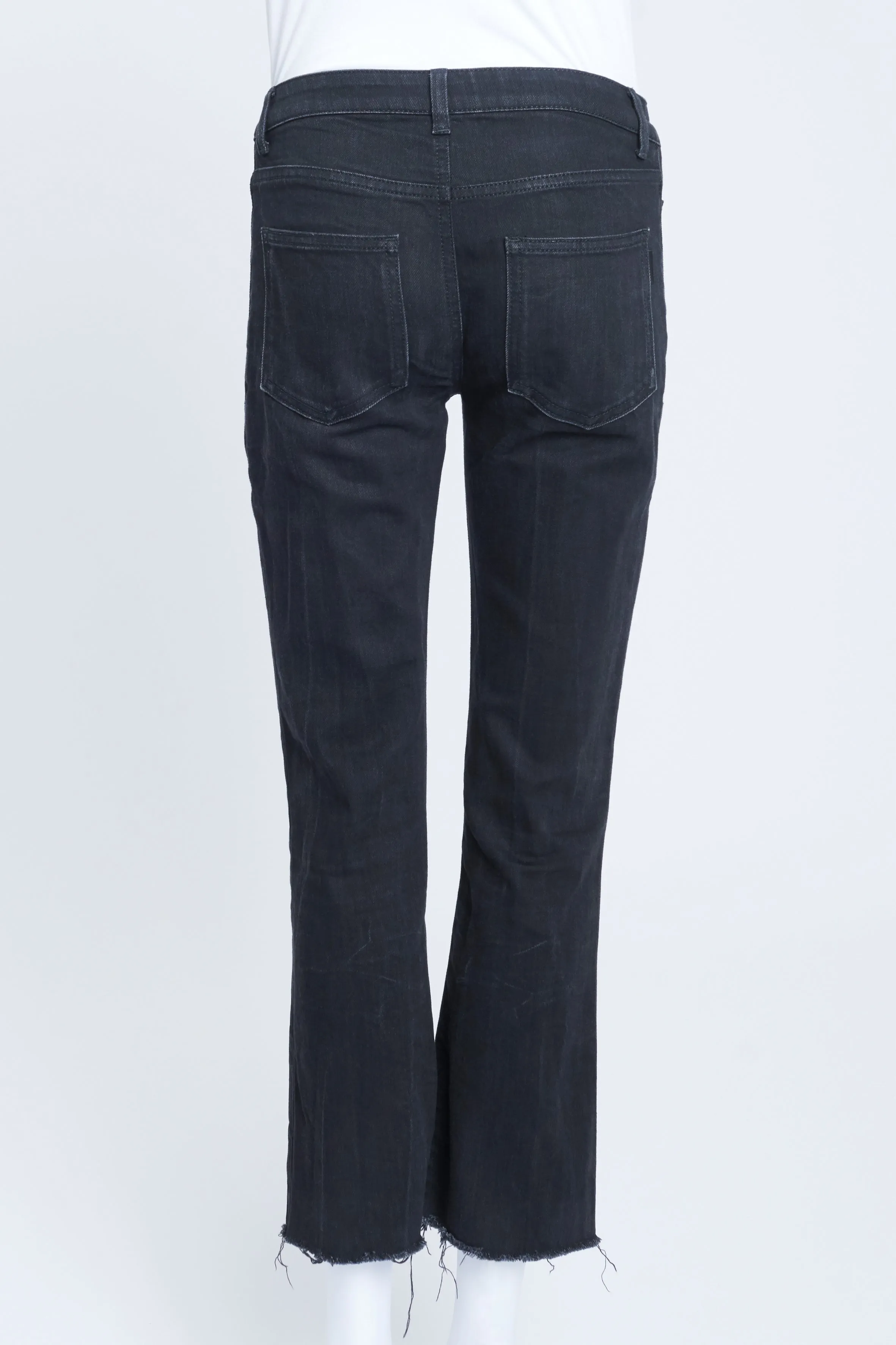 Black Denim Cropped Frayed Hem Jeans