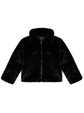 Black Faux Fur Long Sleeves Jacket (2-7)