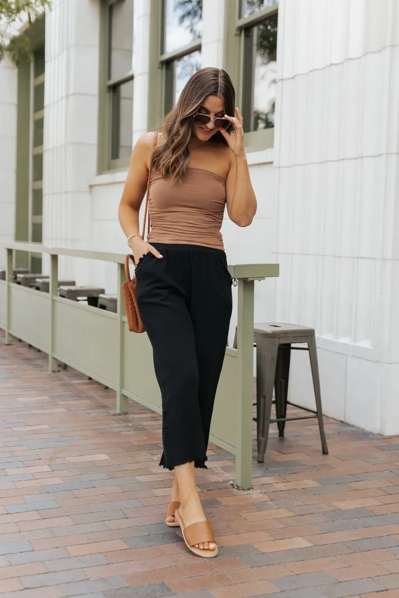 Black Raw Hem Wide Leg Pants - FINAL SALE