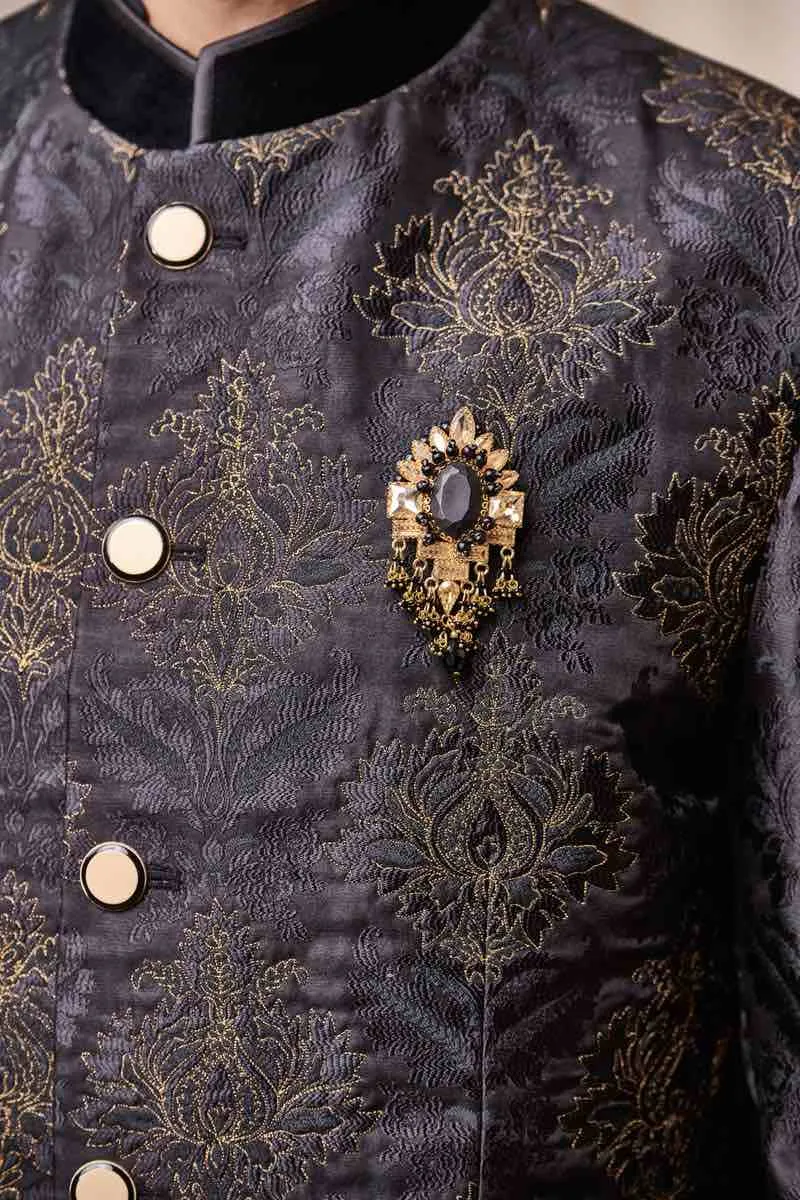 Black Zari Collar sherwani