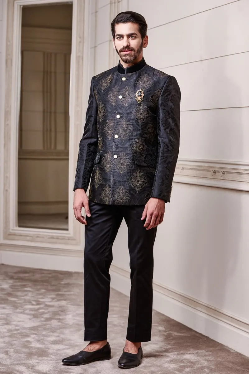 Black Zari Collar sherwani