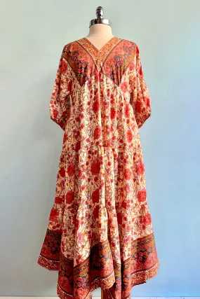 Border Print Hanky Hem Midi Dress