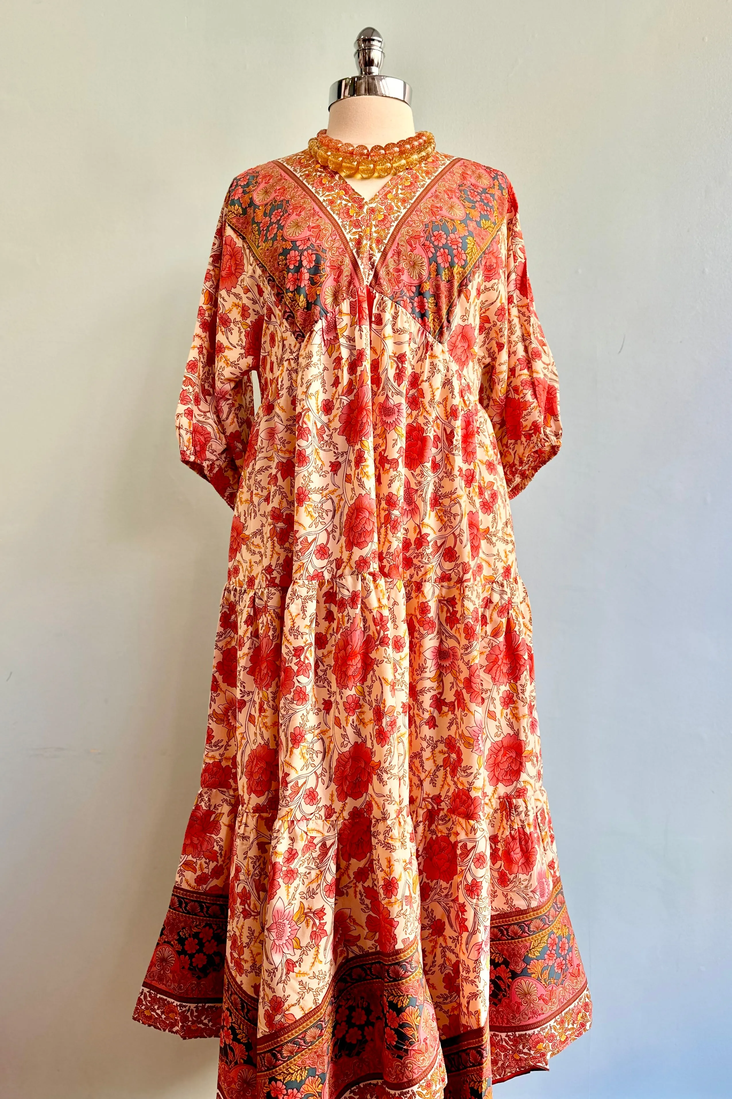 Border Print Hanky Hem Midi Dress