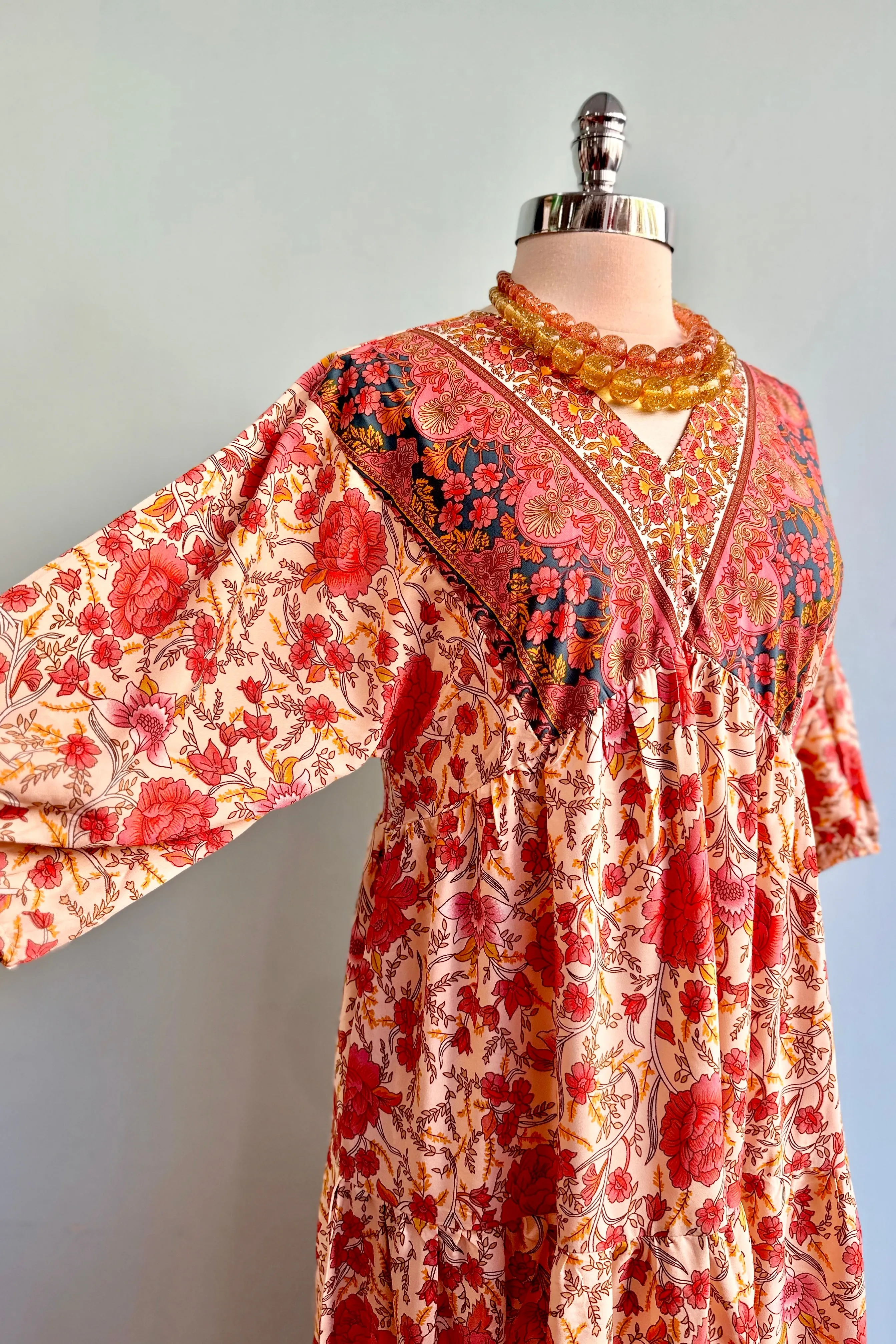 Border Print Hanky Hem Midi Dress