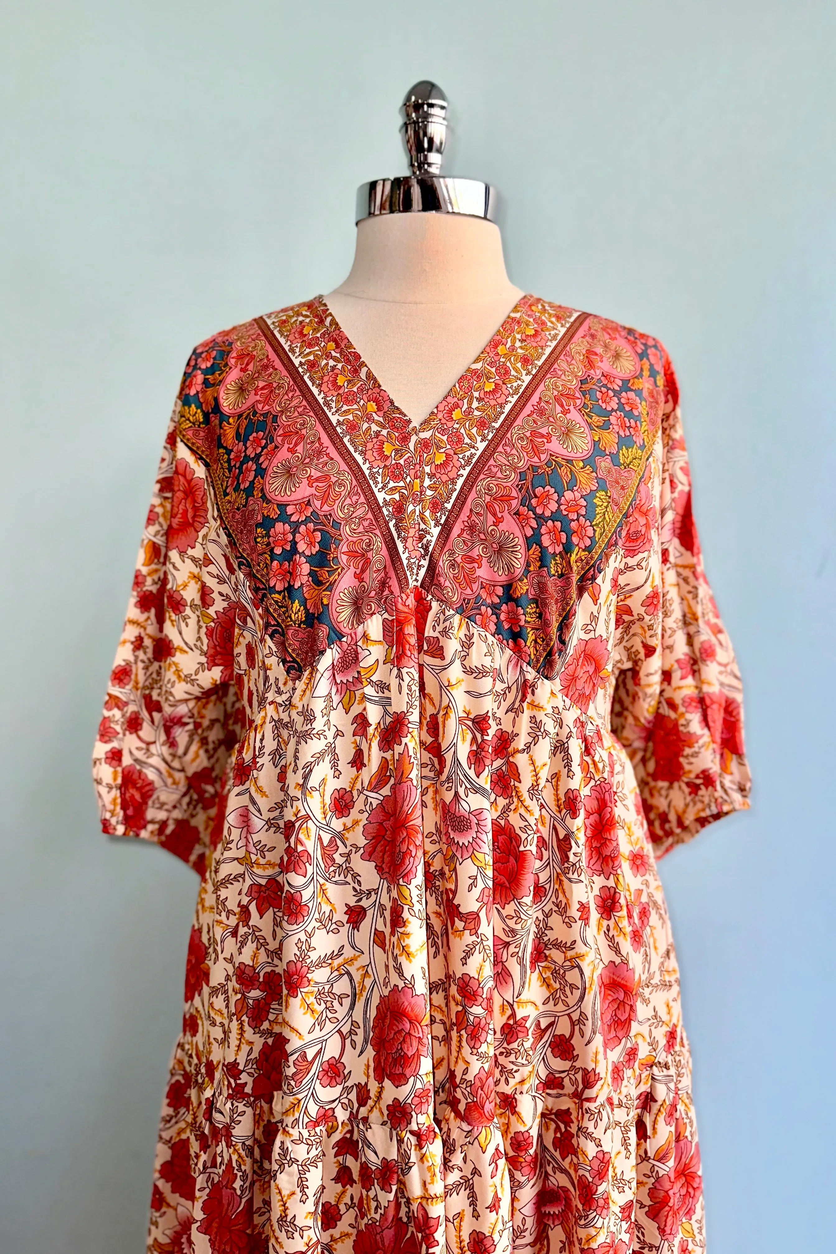 Border Print Hanky Hem Midi Dress