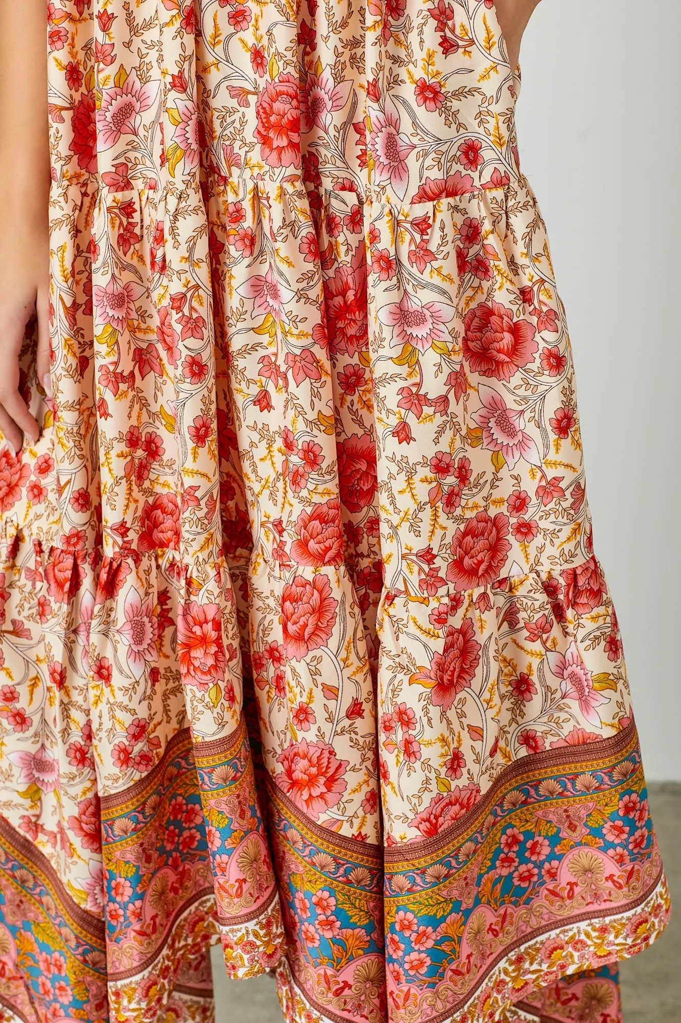 Border Print Hanky Hem Midi Dress