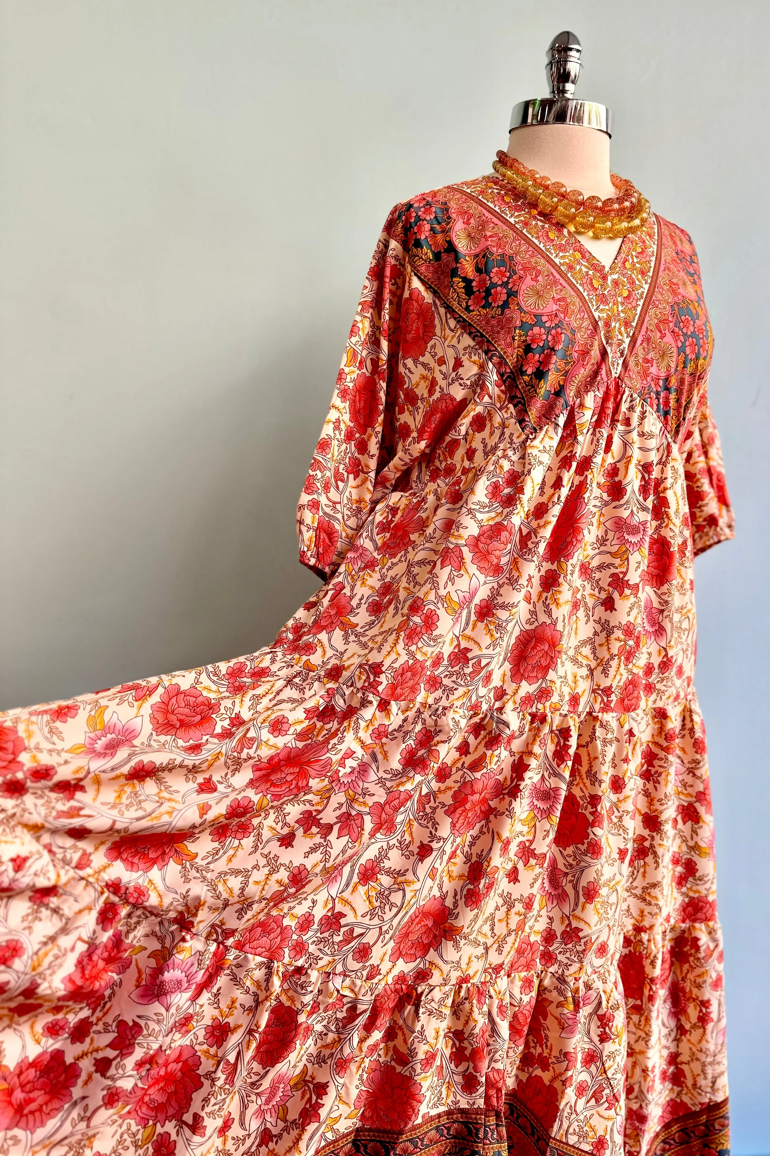 Border Print Hanky Hem Midi Dress