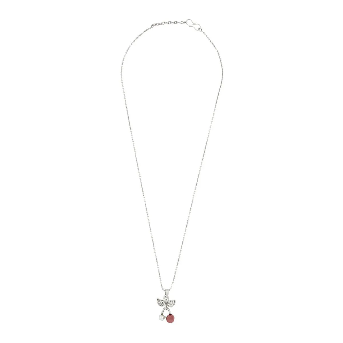 Bow Pink American Diamond Pearl Necklace Pendant Chain