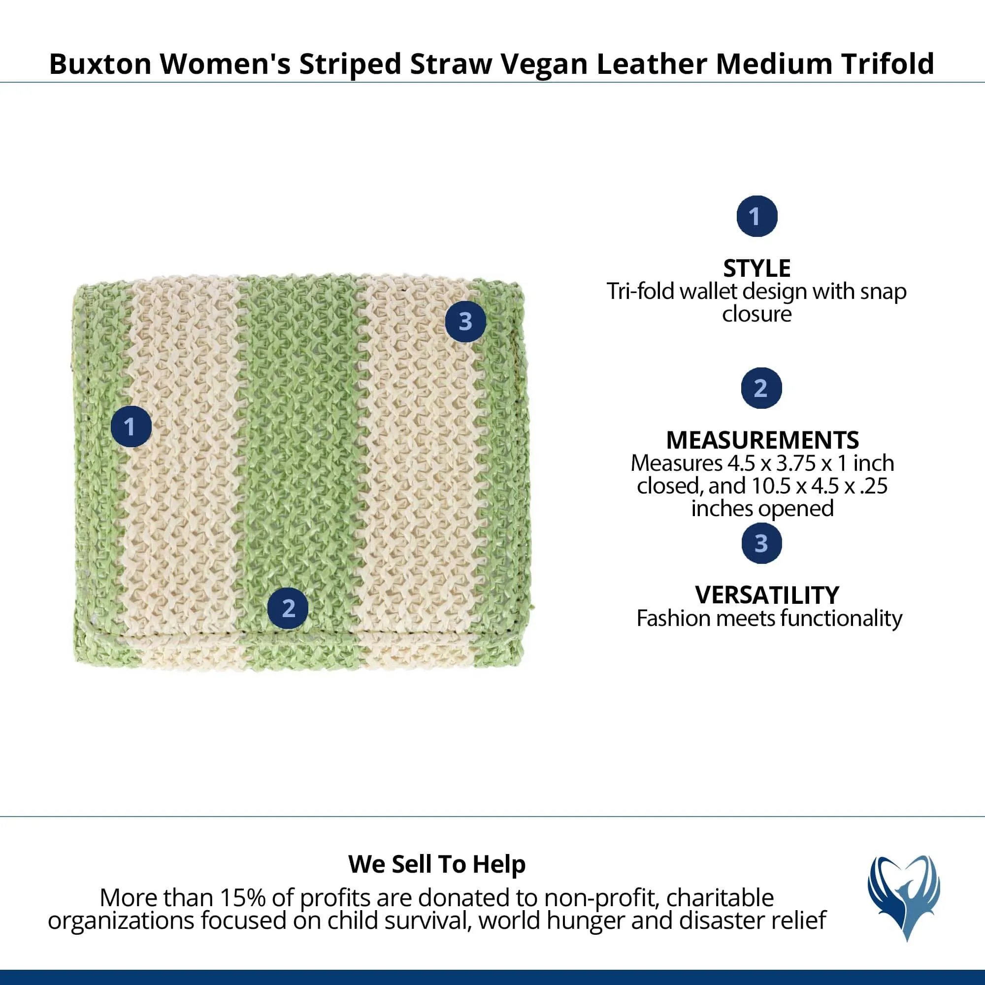 Buxton Women's Striped Straw Vegan Leather Medium Trifold