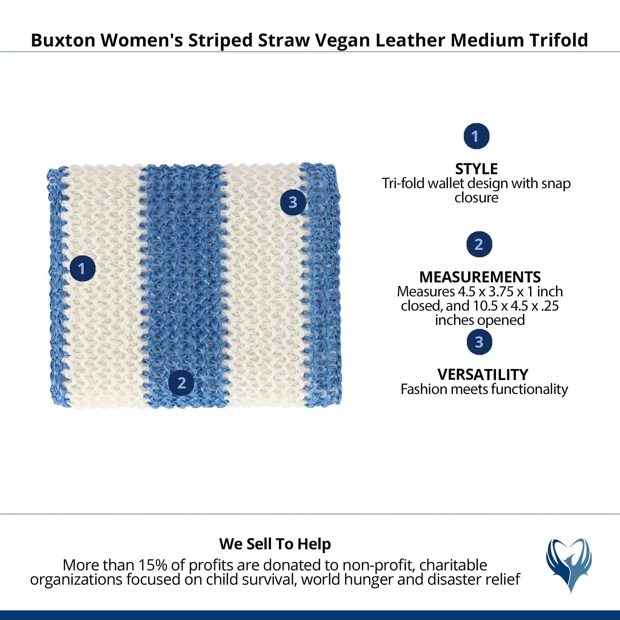 Buxton Women's Striped Straw Vegan Leather Medium Trifold