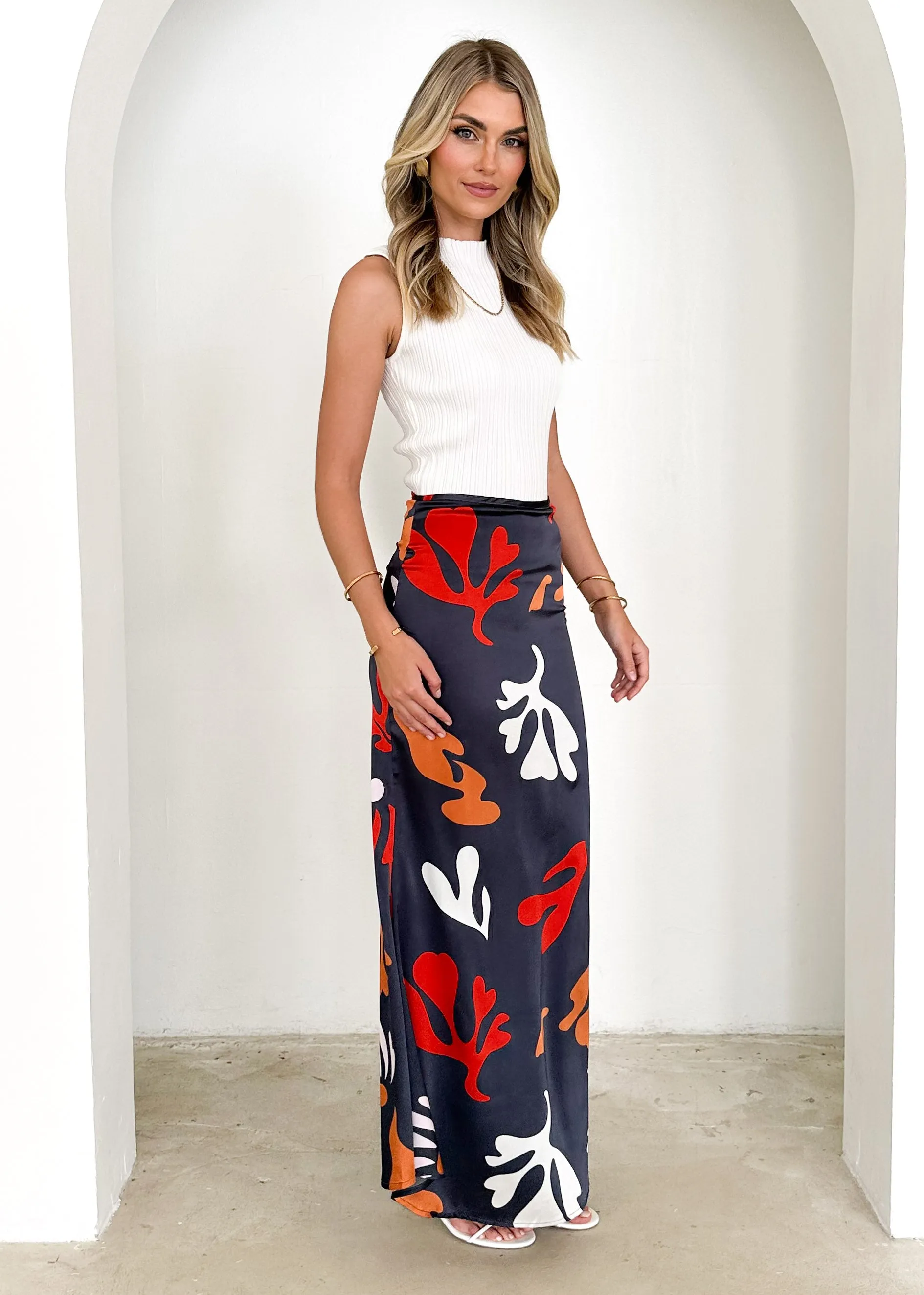 Cleos Maxi Skirt - Slate Abstract