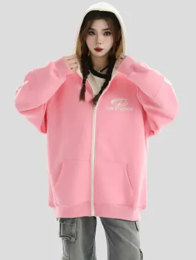 Contrast Embroidered Logo Zipped Hoodie