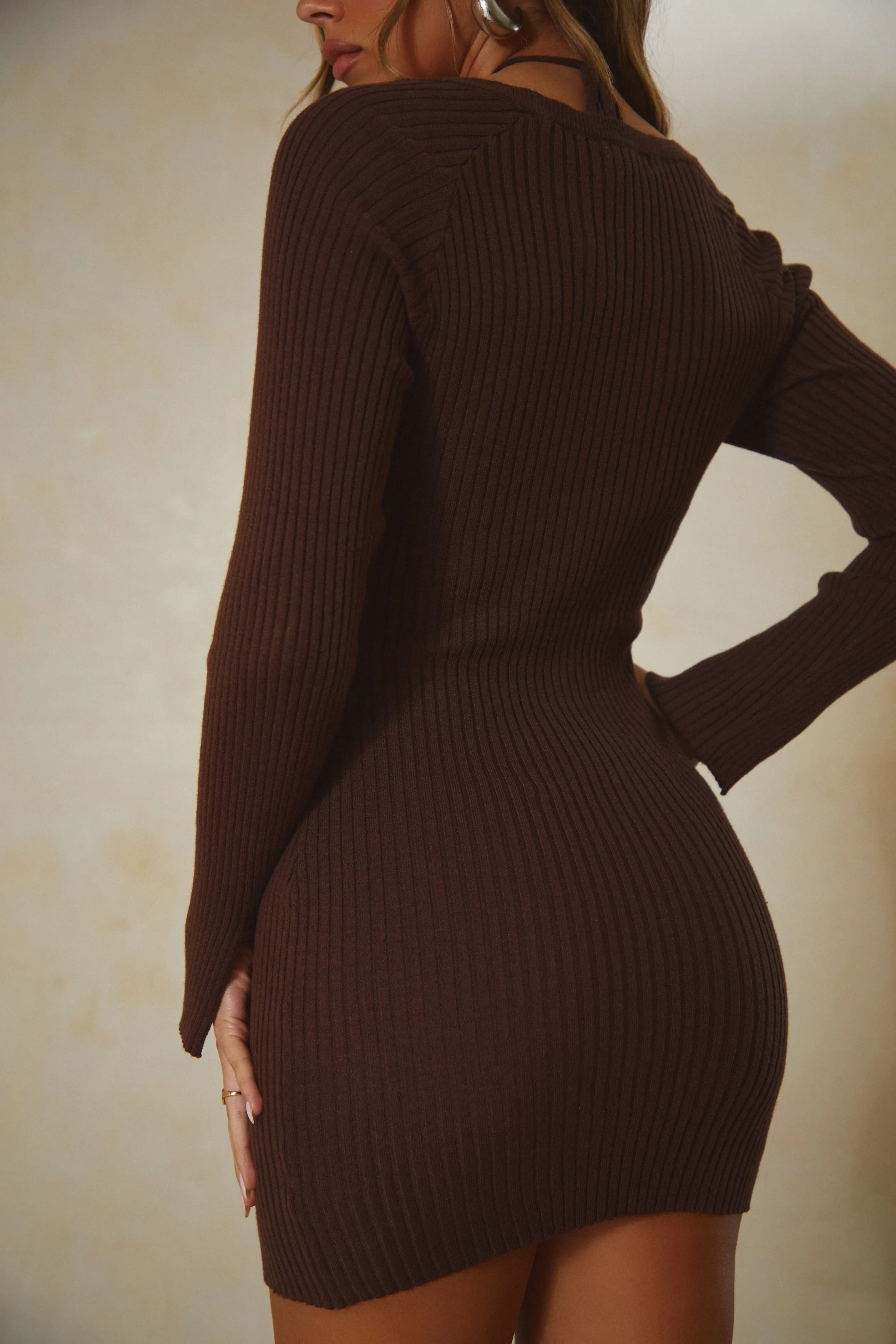 Crazy For You Knit Mini Dress - Brown