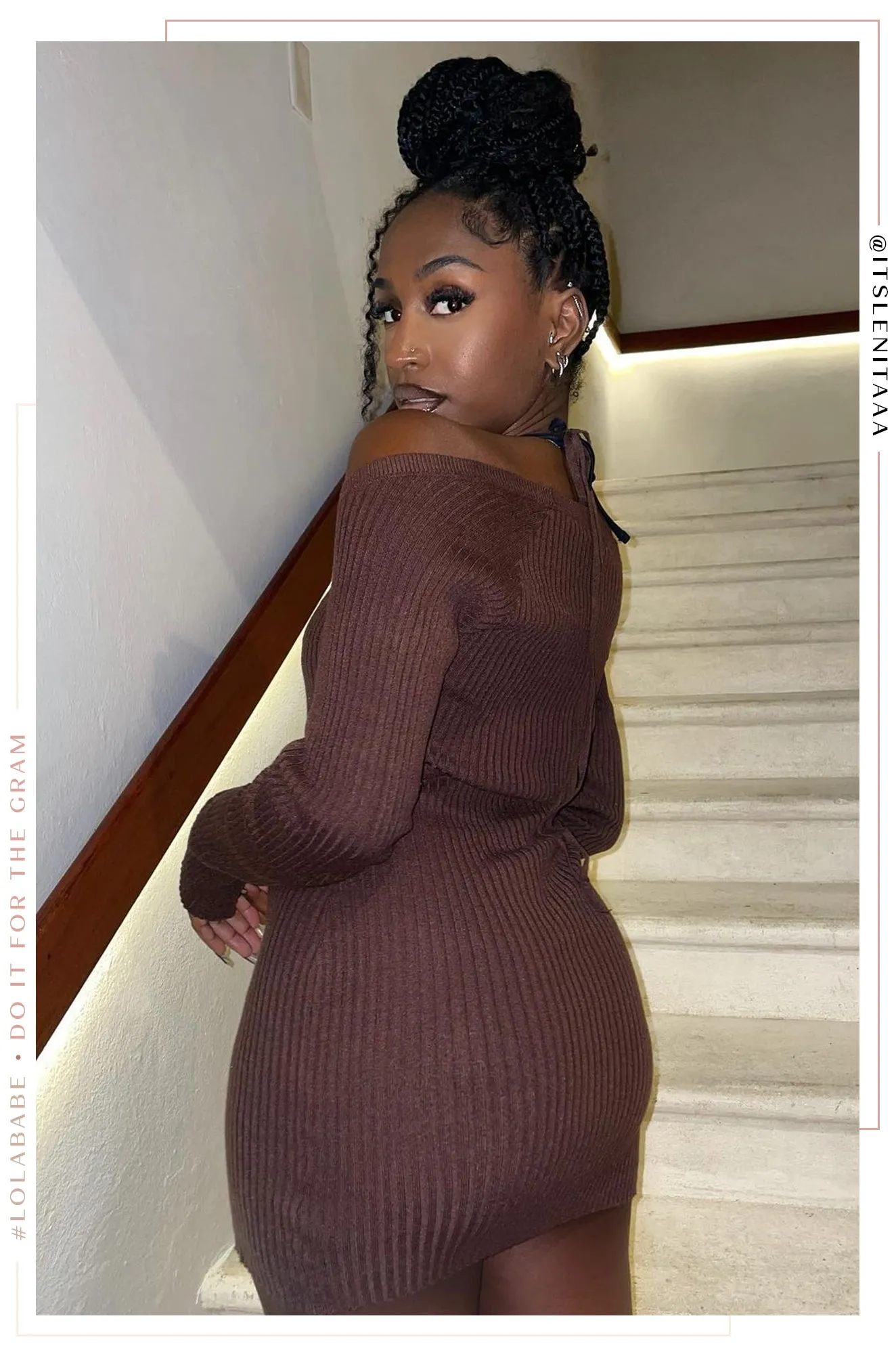 Crazy For You Knit Mini Dress - Brown