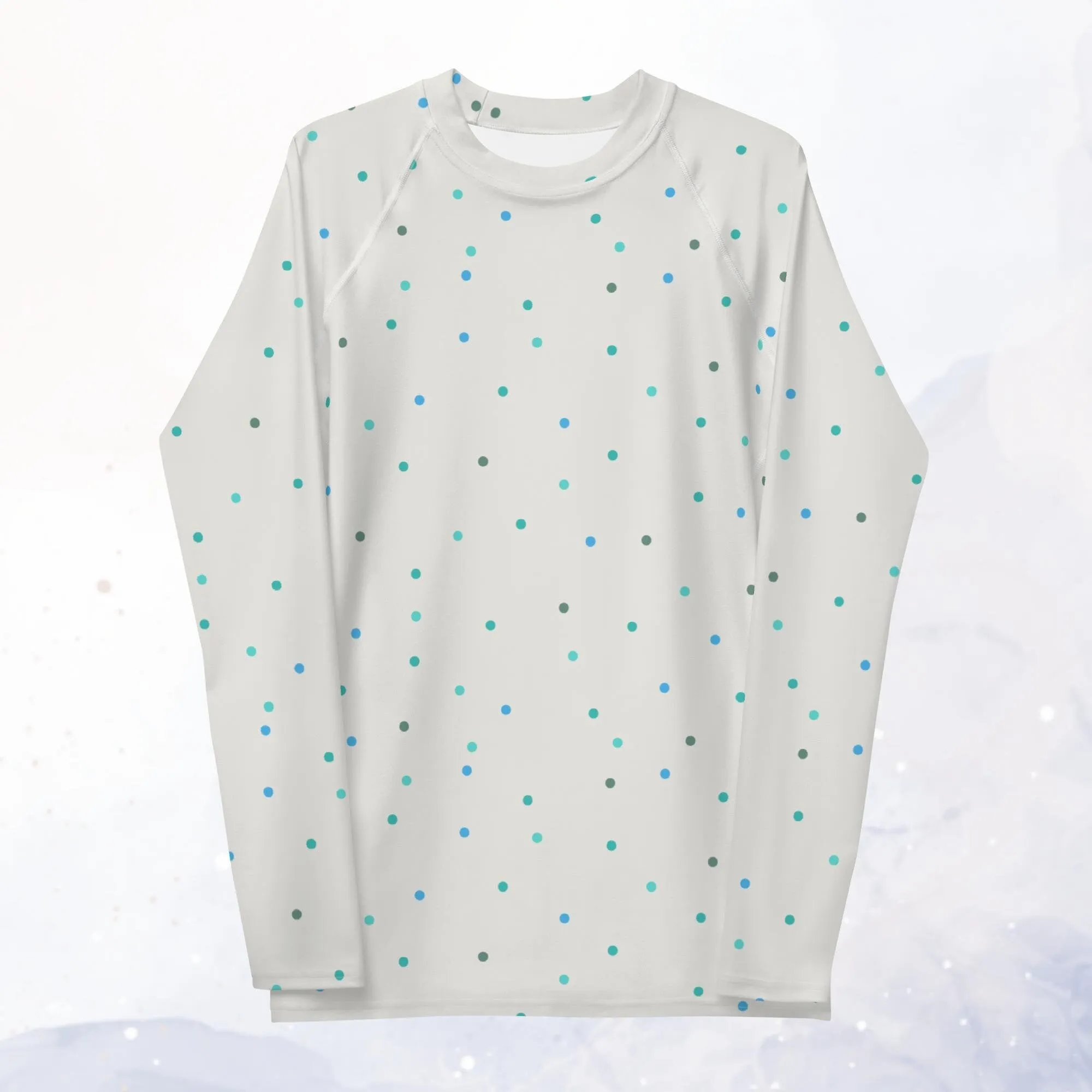 Cream and Blue Polka Dot Men's Long Sleeve Rash Guard