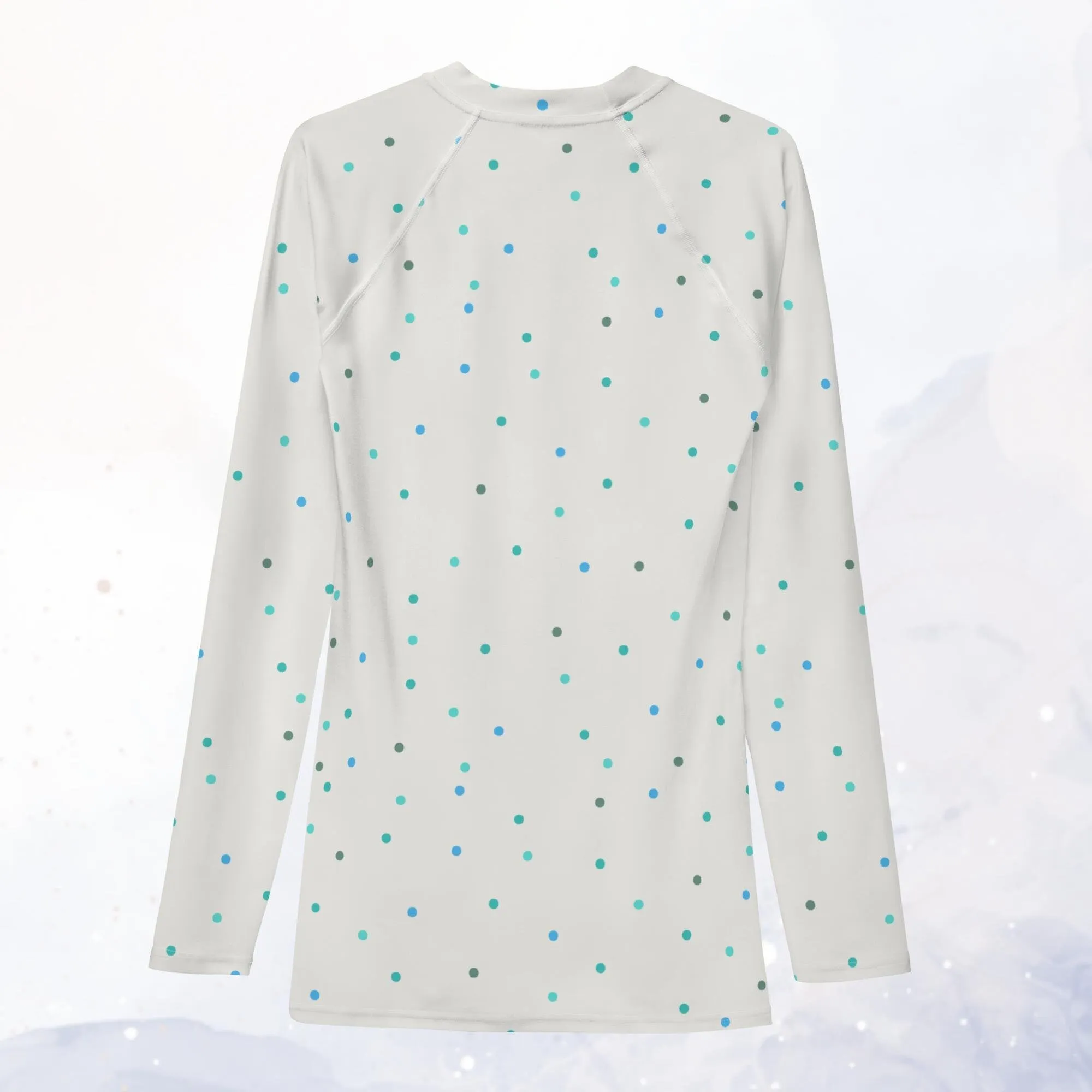 Cream and Blue Polka Dot Men's Long Sleeve Rash Guard