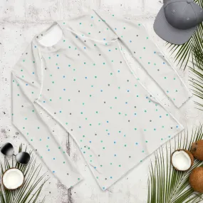 Cream and Blue Polka Dot Men's Long Sleeve Rash Guard